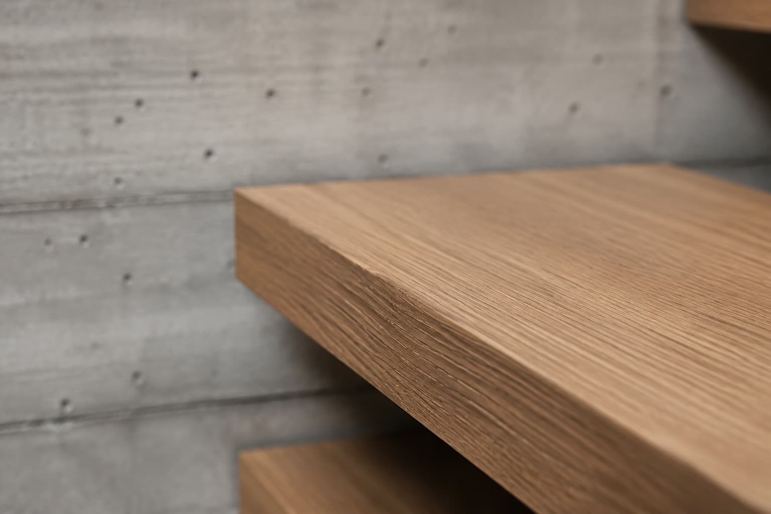 Solid oak treads, oiled to a soft matte finish.
